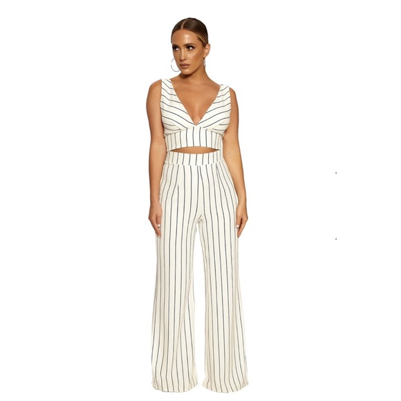 Naked Wardrobe stripe crop top high waist pant set - Picture 3 of 8